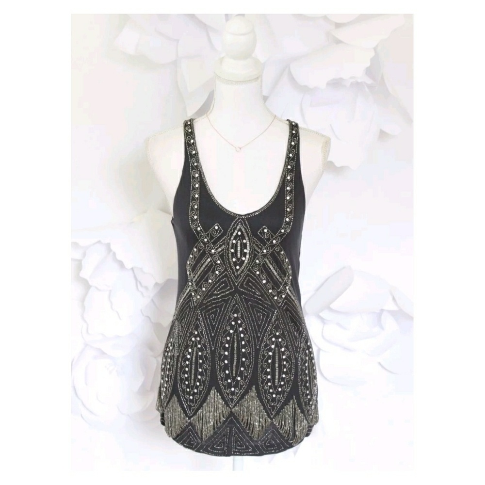 Joie Beaded Party Top M Gray Holiday New Year